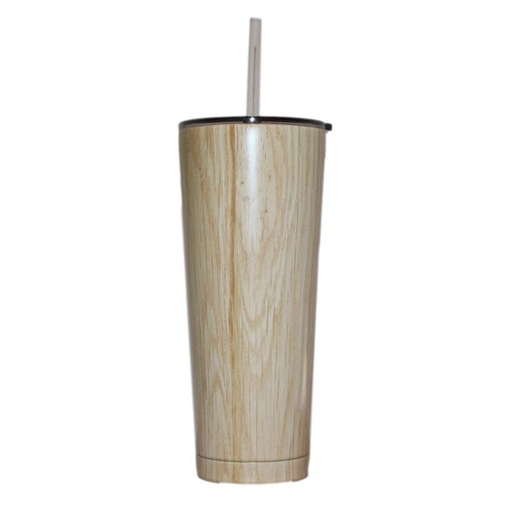 Double Wall Stainless Steel Vacuum Straw Tumbler 25 oz w/ Closing Lid Wood Grain - Picture 3 of 6